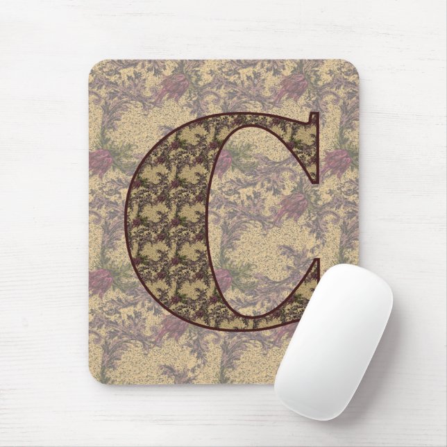 Monogram Initial C Elegant Vintage Floral Mouse Mat (With Mouse)