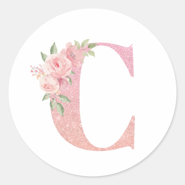  Monogram Initial C Floral  Classic Round Sticker (Front)