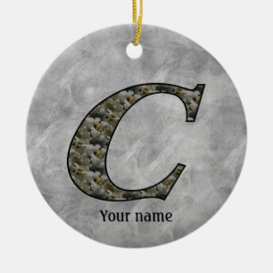 Monogram Initial C Hydrangea Flowers Personalised Ceramic Tree Decoration