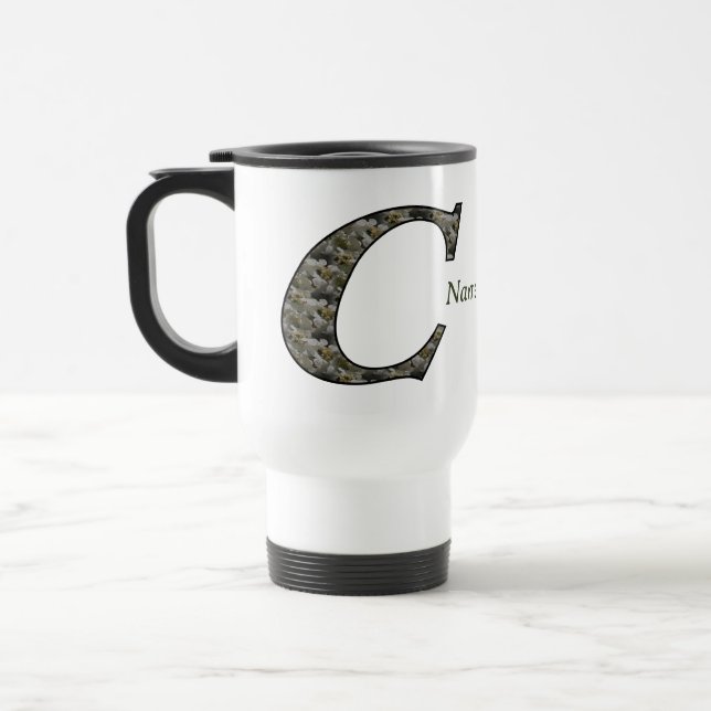 Monogram Initial C Hydrangea Flowers Personalised Travel Mug (Left)