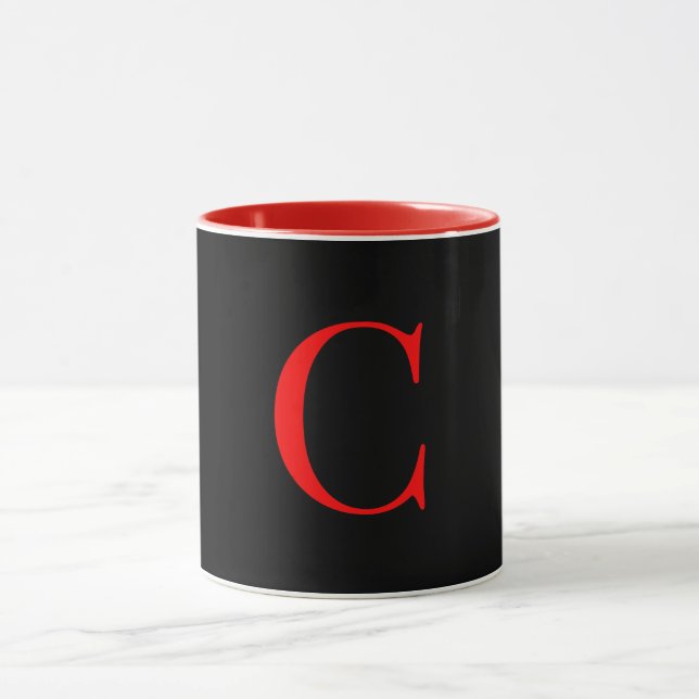 Monogram Initial C Red Inside Black Outside  Mug (Center)