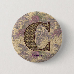 Monogram Initial C Vintae Floral Personalised  6 Cm Round Badge