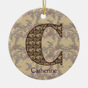 Monogram Initial C Vintage Floral Personalised Ceramic Tree Decoration
