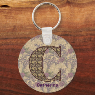 Monogram Initial C Vintage Floral Personalized Key Ring