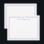 Monogram Initial Casual Purple Border Stationery Card<br><div class="desc">This design features a thin double border with space for a monogram and name and coordinating back design. Click the customize button if you would like to adjust the design elements and/or further modify the text! Variations of this design, additional colors, as well as coordinating products are available in our...</div>