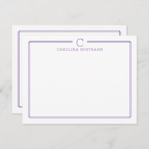 Monogram Initial Casual Purple Border Stationery Card