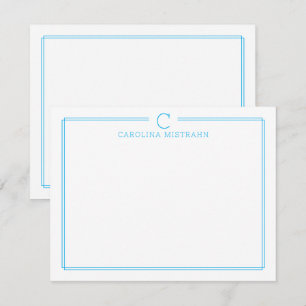 Monogram Initial Casual Sky Blue Border Stationery Card