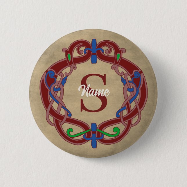 Monogram Initial Celtic Design Personalised 6 Cm Round Badge (Front)