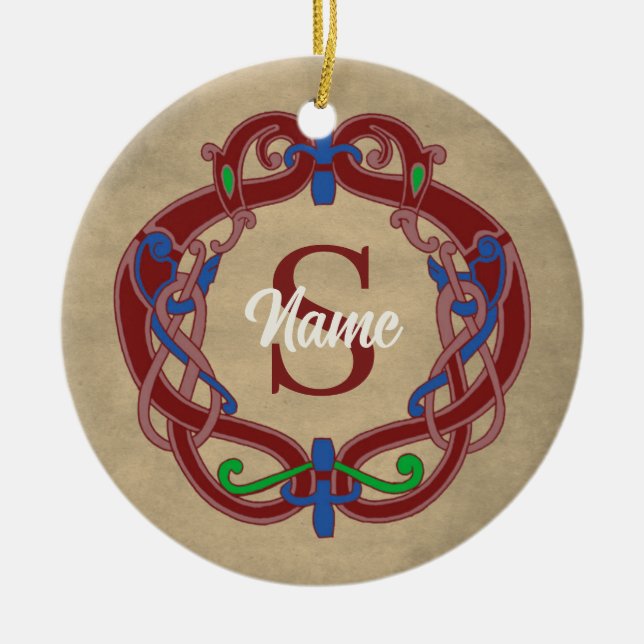 Monogram Initial Celtic Design Personalised Ceramic Tree Decoration (Front)