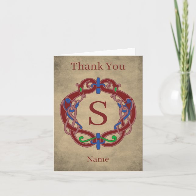 Monogram Initial Celtic Design Personalised Thank You Card (Front)