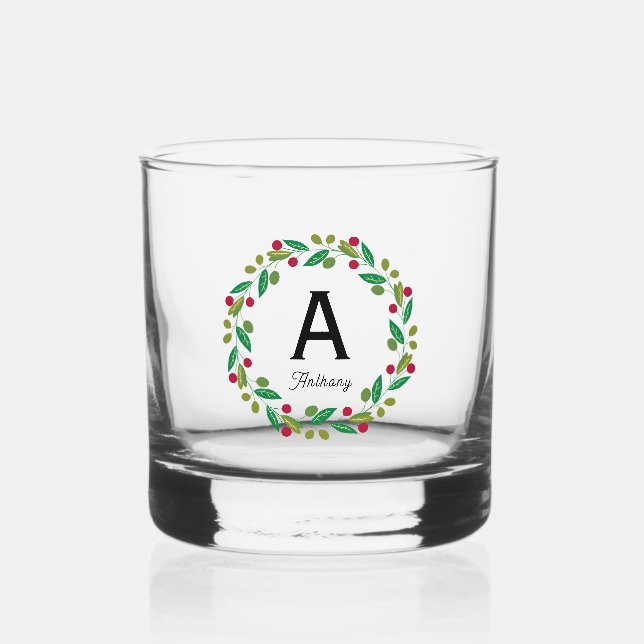 Monogram initial - Christmas  Whiskey Glass (Front)