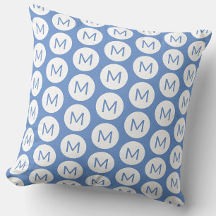 Monogram Initial Circle Pattern Blue Personalised Cushion