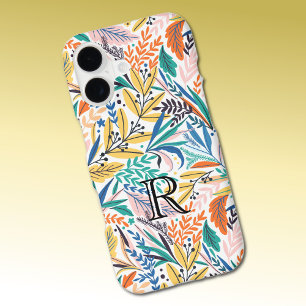 Monogram Initial Colourful Botanical Pattern