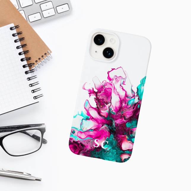 Monogram Initial Colourful Pink Marble Art Modern Case-Mate iPhone Case (Creator Uploaded)