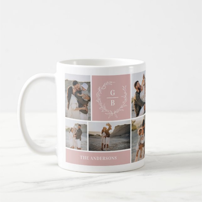 Monogram initial couple wreath modern elegant coffee mug (Left)