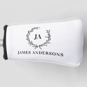 Monogram initial couple wreath modern elegant golf head cover