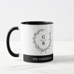 Monogram initial couple wreath modern elegant mug