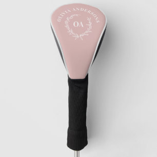 Monogram initial couple wreath modern elegant pink golf head cover