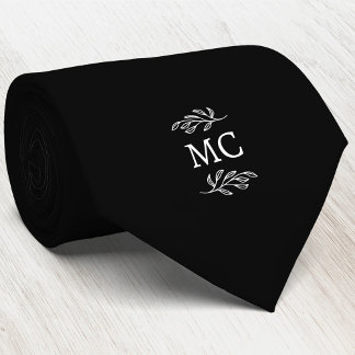 Monogram Initial Crest Botanical Leaf Black Tie