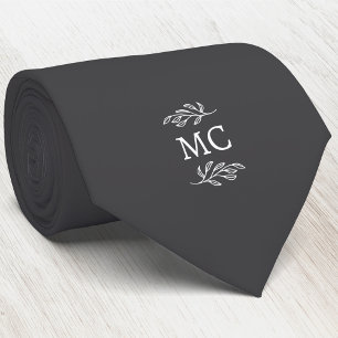 Monogram Initial Crest Botanical Leaf Dark Gray Tie