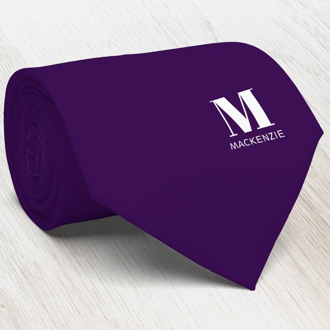 Monogram Initial Crest Personalized Purple Tie (Simple modern minimalist monogram initial name crest neck tie
)