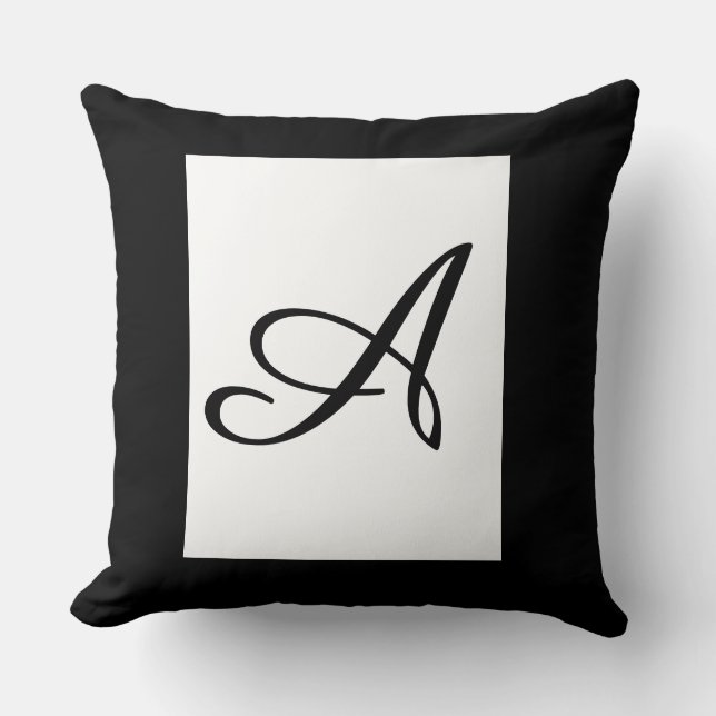 Monogram Initial Cursive A Black Square Plush  Cushion (Front)