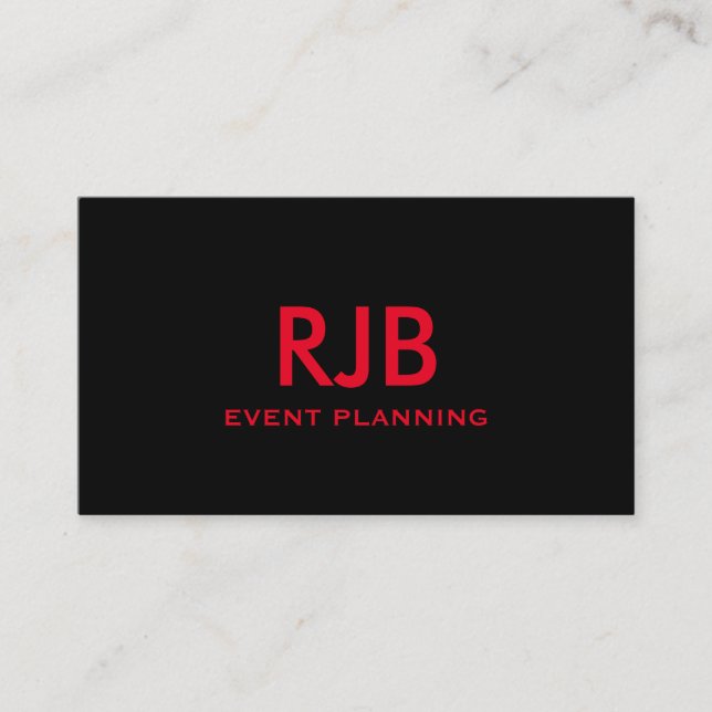 Monogram Initial Custom Name Black Red Simple Cool Business Card (Front)