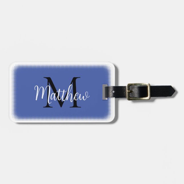 Monogram Initial  Custom Name Blue Luggage Tag (Front Horizontal)