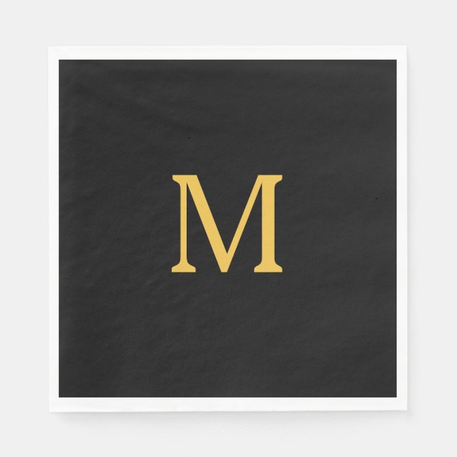 Monogram Initial Custom Name Gold Black Elegant Napkin (Front)