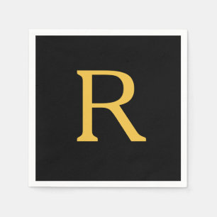 Monogram Initial Custom Name Gold Golden Black Napkin