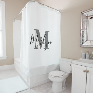 Monogram Initial Custom Name Grey Black White Cute Shower Curtain