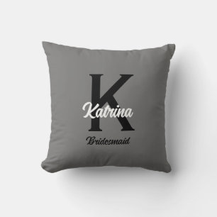 Monogram Initial Custom Name Grey Bridesmaid Gift Cushion