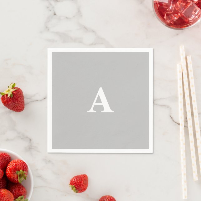 Monogram Initial Custom Name Grey Grey White Cool Napkin (Insitu)
