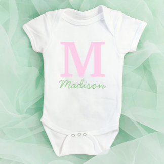 Monogram Initial Custom Name Pink Green Baby Bodysuit