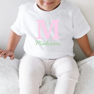 Monogram Initial Custom Name Pink Green Toddler T-Shirt