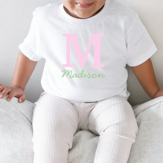 Monogram Initial Custom Name Pink Green Toddler T-Shirt