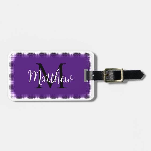 Monogram Initial  Custom Name Purple Luggage Tag (Front Horizontal)