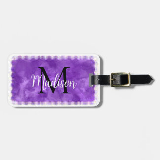 Monogram Initial  Custom Name Purple Watercolor Luggage Tag