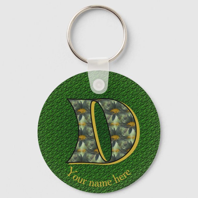 Monogram Initial D Daisies Art Personalised Key Ring (Front)