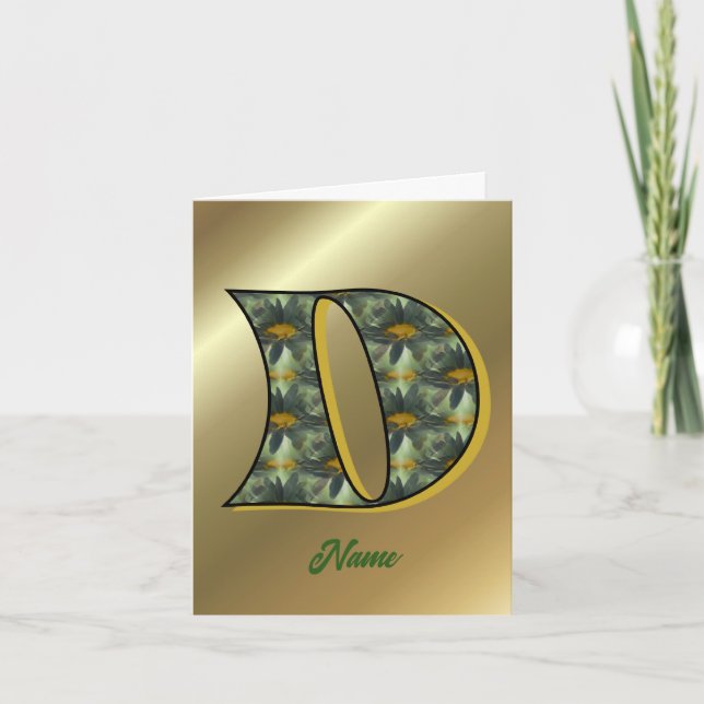 Monogram Initial D Daisies Art Personalised Note Card (Front)