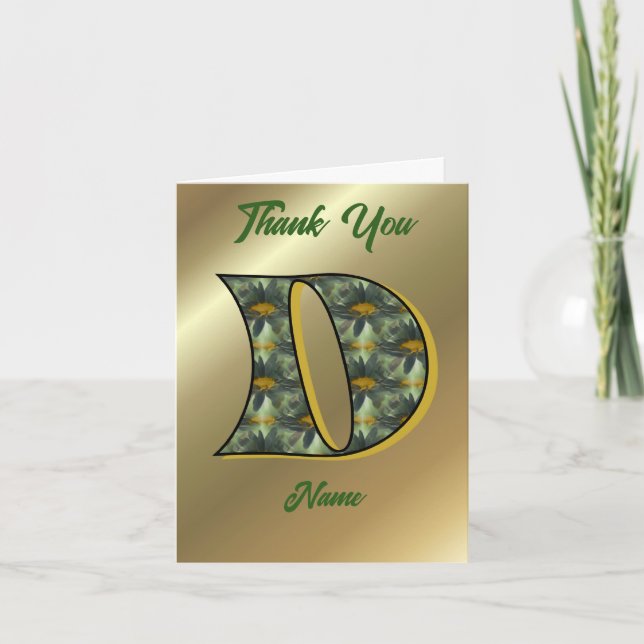 Monogram Initial D Daisies Art Personalised Thank You Card (Front)