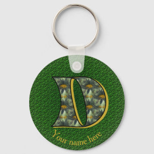 Monogram Initial D Daisies Art Personalized Key Ring