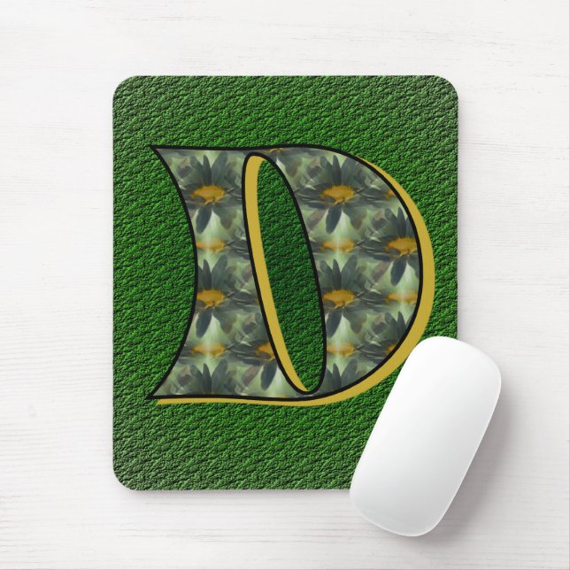 Monogram Initial D Daisies Floral Art Mouse Mat (With Mouse)