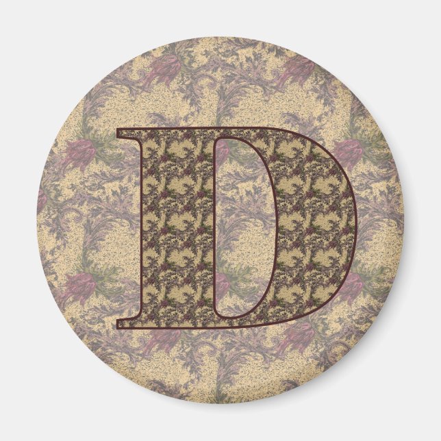 Monogram Initial D Elegant Floral Magnet (Front)