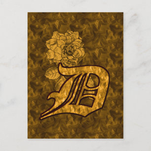 Monogram Initial D Elegant Gold Peony Flower Postcard
