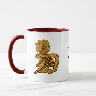 Monogram Initial D Elegant Gold Peony Personalised Mug