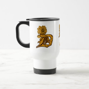 Monogram Initial D Elegant Gold Peony Personalised Travel Mug