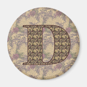 Monogram Initial D Elegant Vintage Floral Magnet