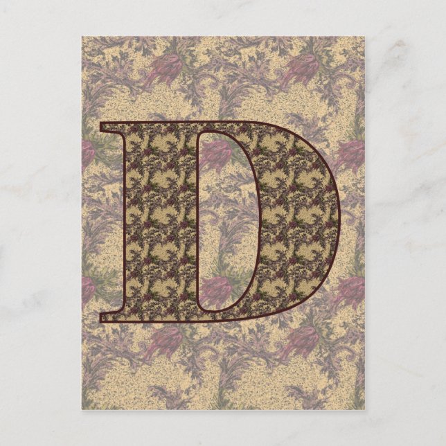 Monogram Initial D Elegant Vintage Floral  Postcard (Front)