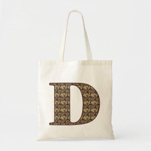 Monogram Initial D Elegant Vintage Floral Tote Bag